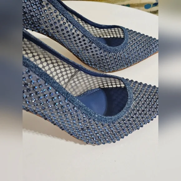 Nine West Freshe Denim Rhinestone Mesh Stiletto Pumps New Size 10 - Picture 8 of 16